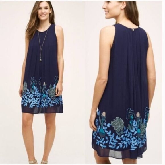 Anthro Not So Serious Pallavi Mohan embroidered Sleeveless Woodvine Swing Dress - Picture 6 of 10
